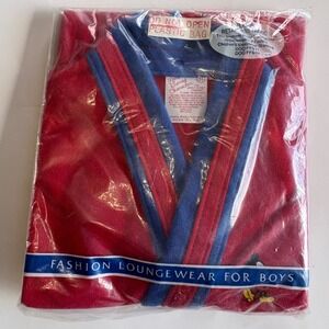 Vintage Disney Mickey Mouse Boys Robe Red Blue Plush Loungewear 3T Made in USA